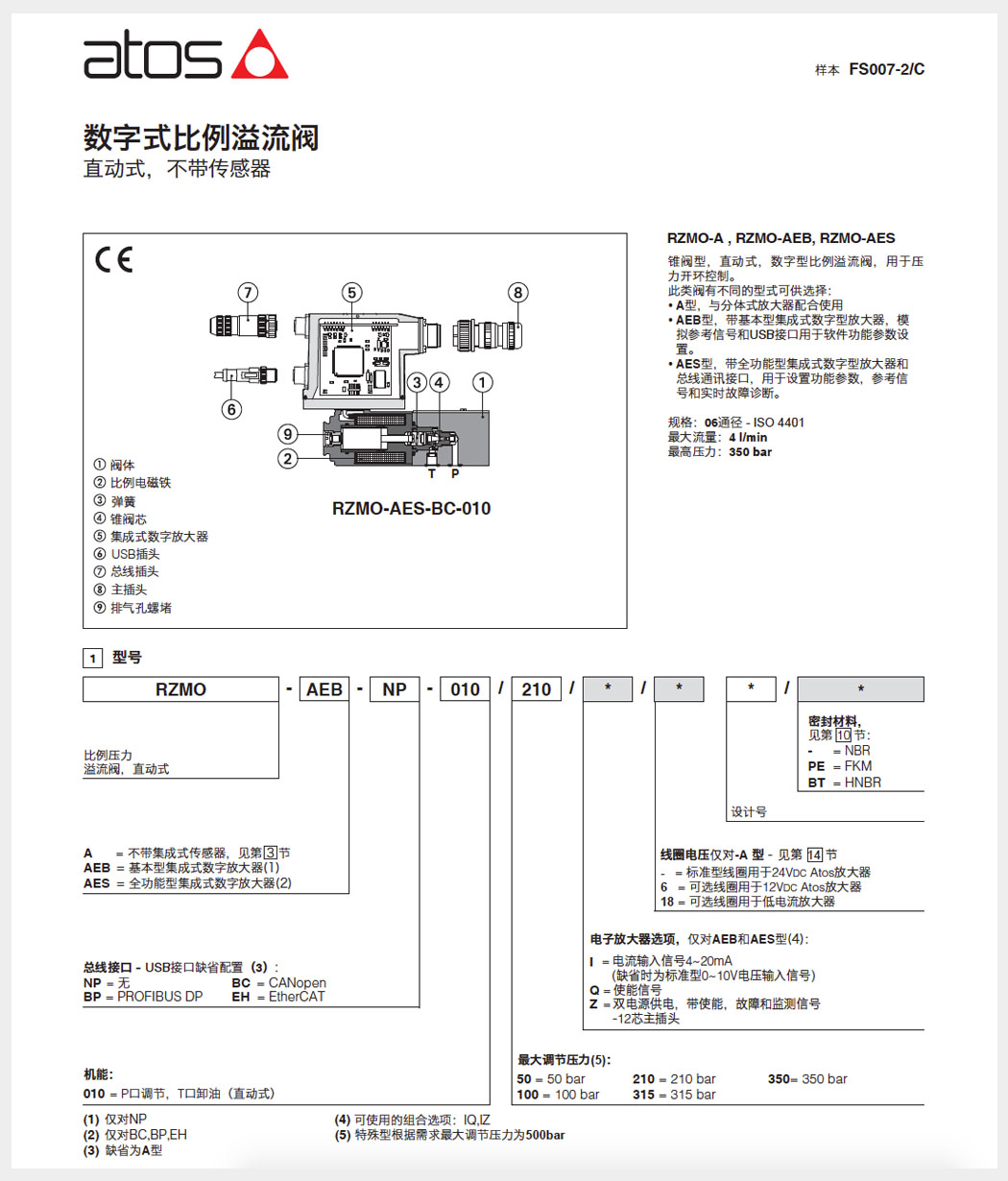 Y09 意大利atos阿托斯HMP HM KM叠加阀RZMO A/AEB/AES直动数字比例压力溢流阀 - 液压系统 - 7